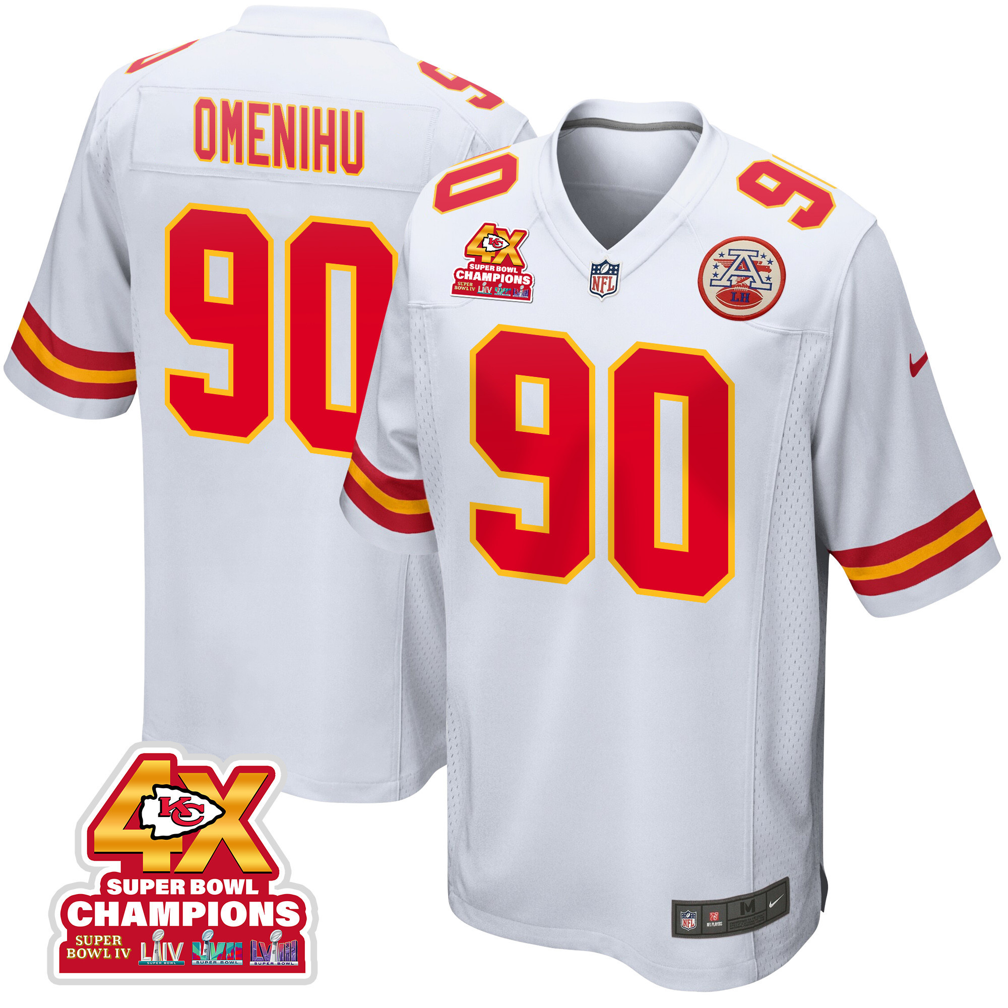 Charles Omenihu 90 Kansas City Chiefs Super Bowl LVIII Champions 4X Game Men Jersey - White JS2389 Saliibo