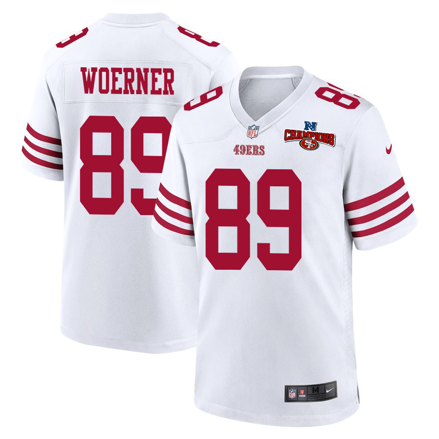 Charlie Woerner 89 San Francisco 49ers NFC Champions Patch Game Men Jersey - White JS5767 Saliibo