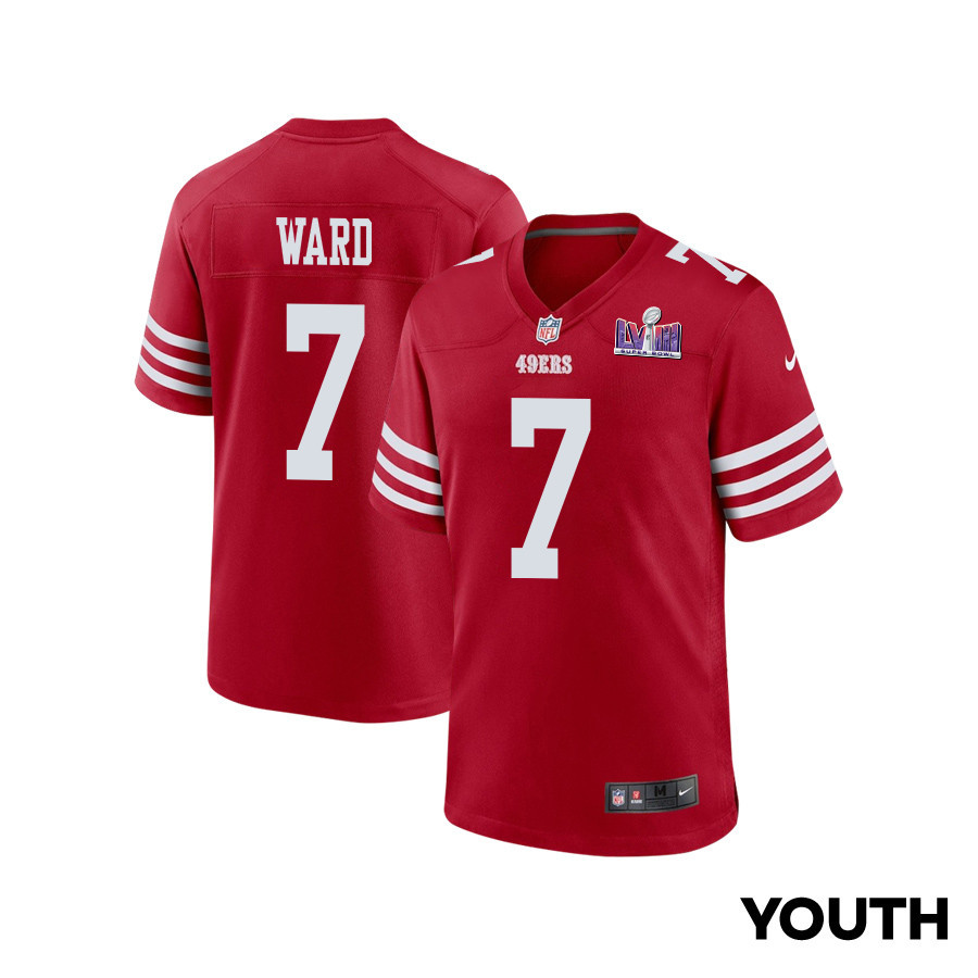 Charvarius Ward 7 San Francisco 49ers Super Bowl LVIII Patch Game YOUTH Jersey - Scarlet JS9082 Saliibo