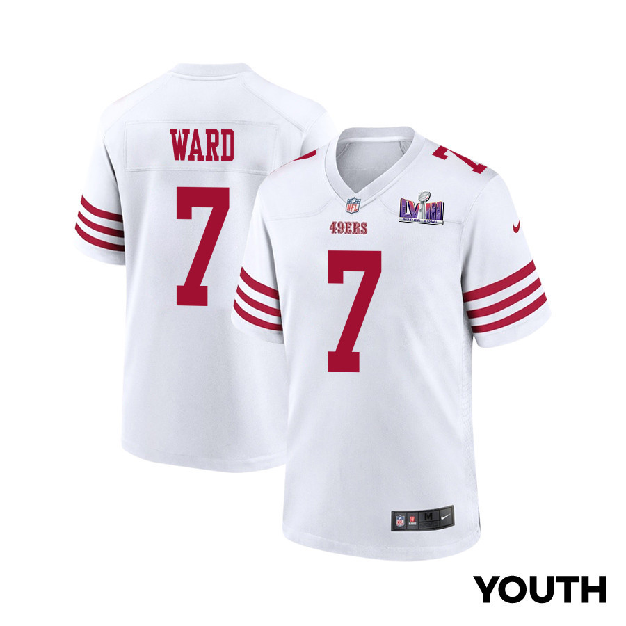 Charvarius Ward 7 San Francisco 49ers Super Bowl LVIII Patch Game YOUTH Jersey - White JS2163 Saliibo