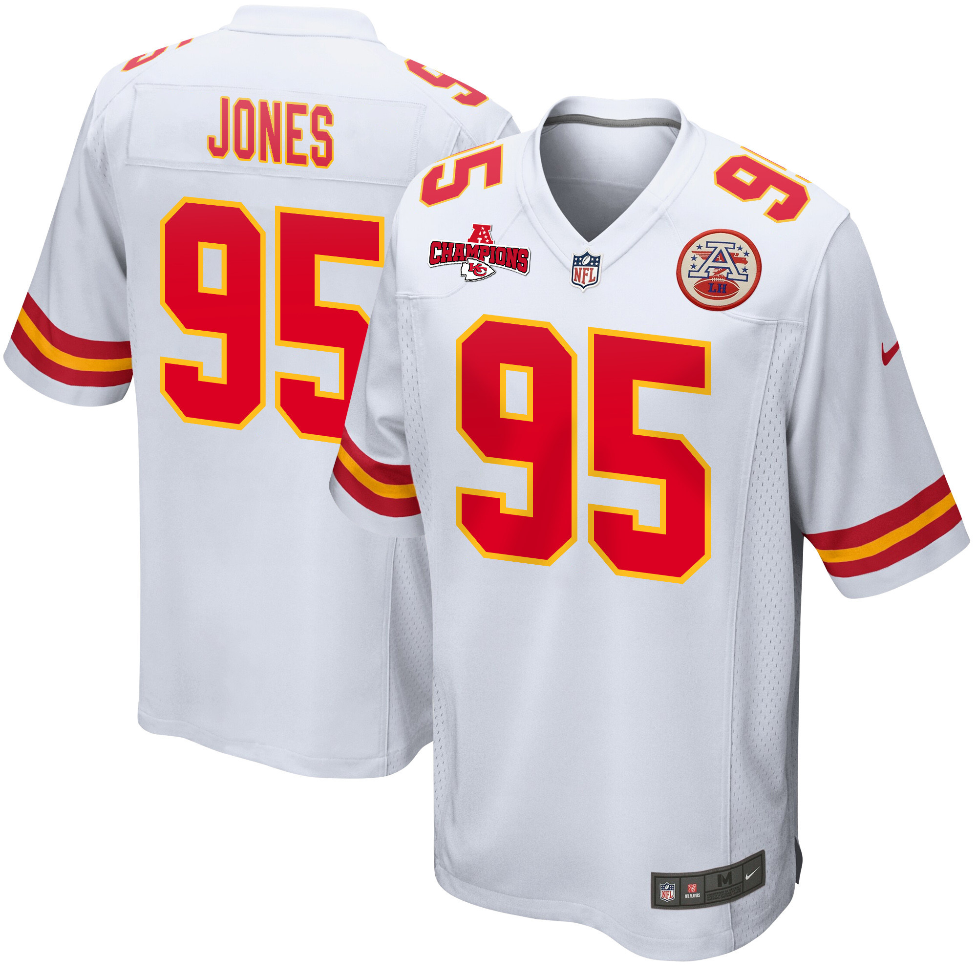 Chris Jones 95 Kansas City Chiefs AFC Champions Patch Game Men Jersey - White JS6506 Saliibo