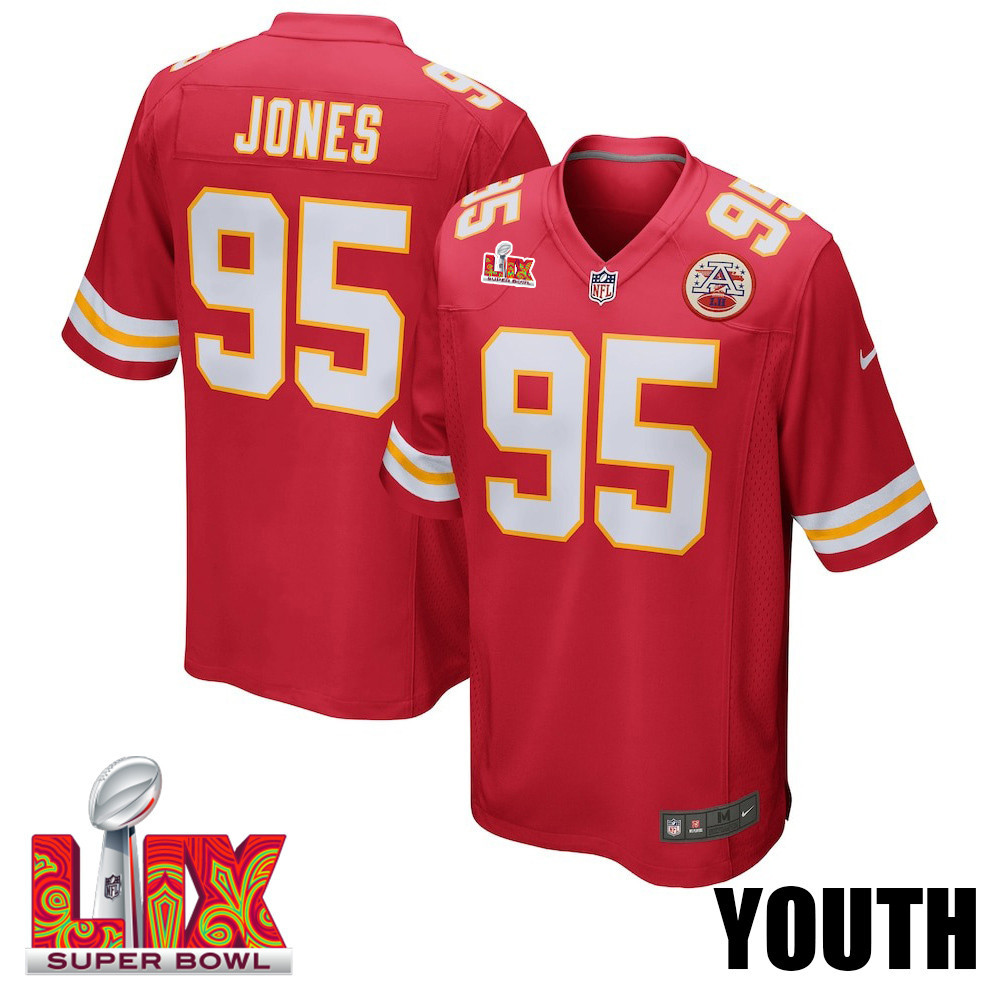 Chris Jones #95 Kansas City Chiefs Super Bowl LIX YOUTH Jersey - Red JS2625 Saliibo