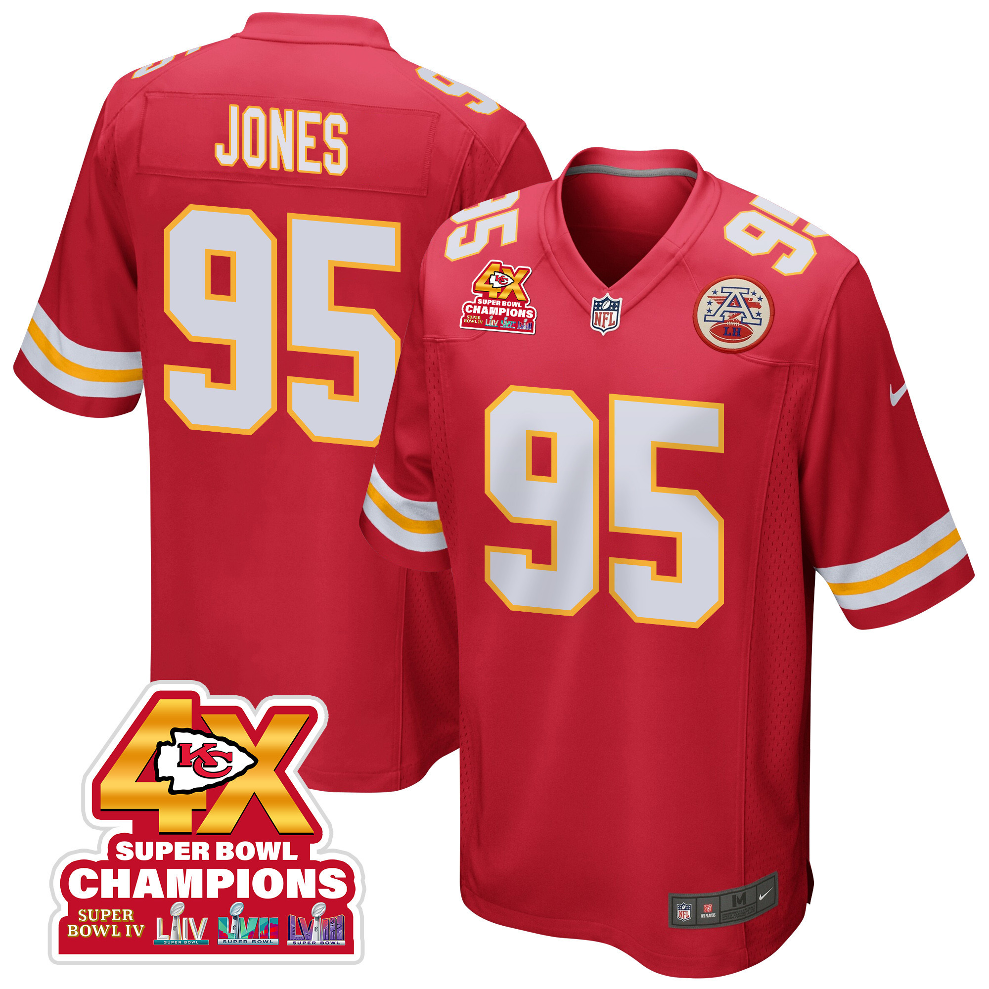 Chris Jones 95 Kansas City Chiefs Super Bowl LVIII Champions 4X Game Men Jersey - Red JS6269 Saliibo