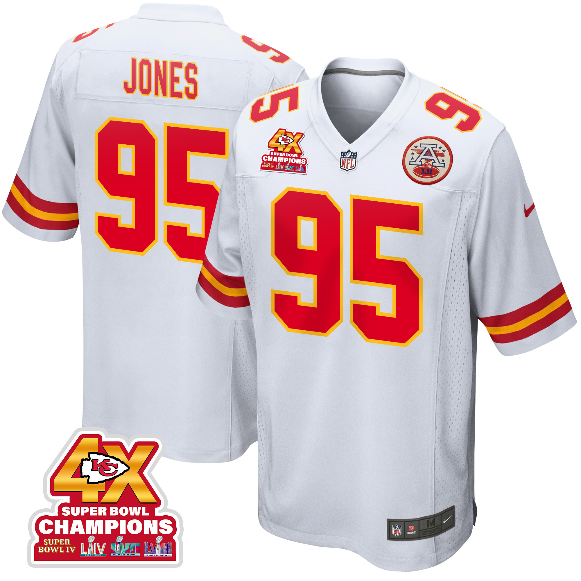 Chris Jones 95 Kansas City Chiefs Super Bowl LVIII Champions 4X Game Men Jersey - White JS2106 Saliibo