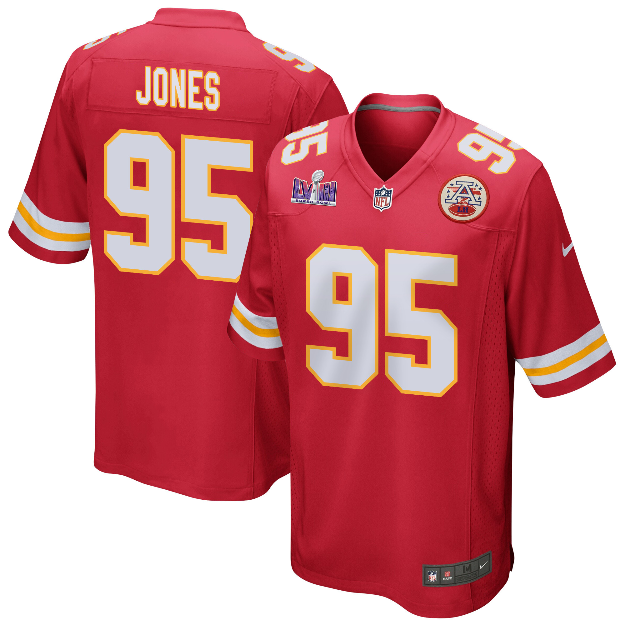 Chris Jones 95 Kansas City Chiefs Super Bowl LVIII Patch Game Men Jersey - Red JS7057 Saliibo