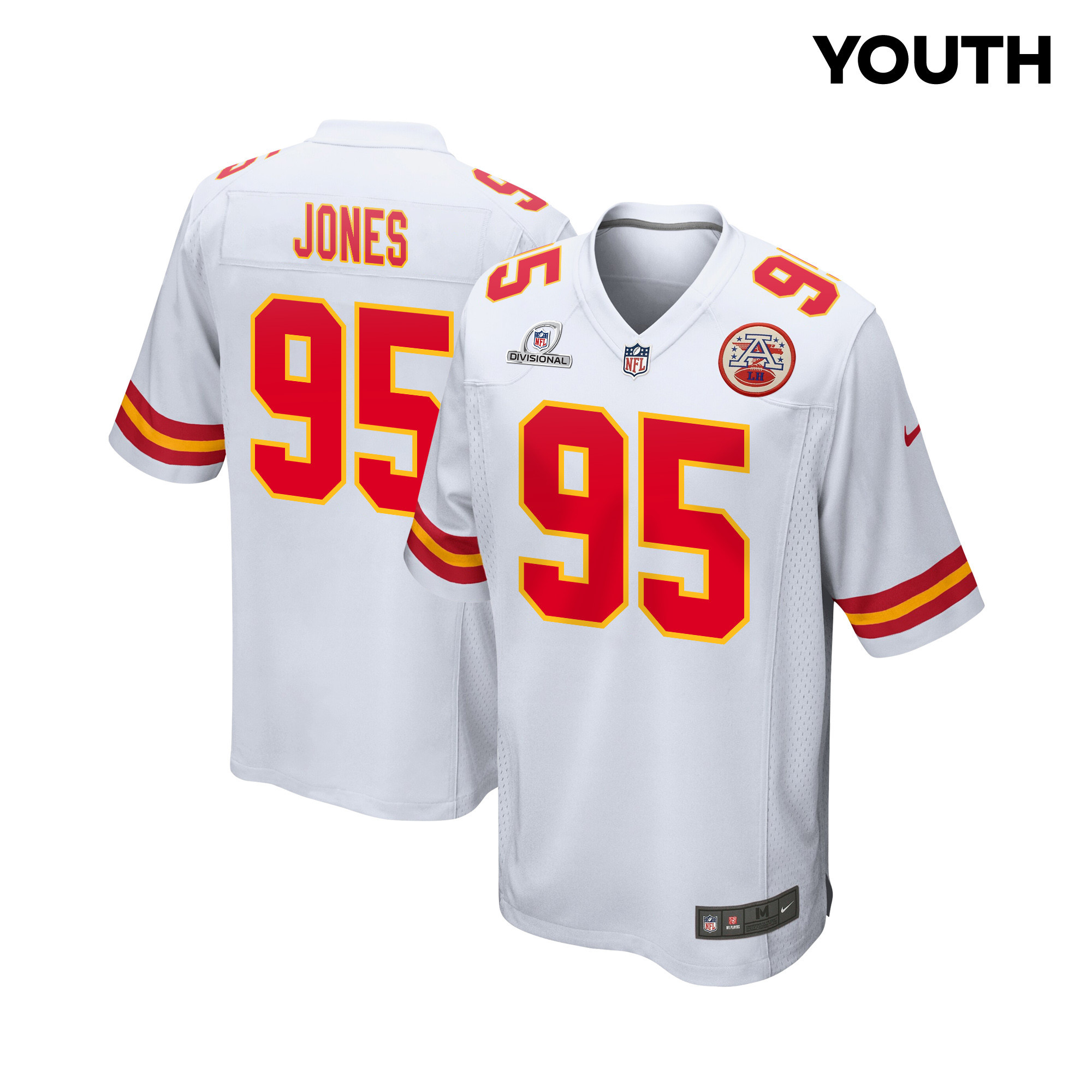 Chris Jones 95 Kansas City Chiefs Super Bowl LVIII Patch Game YOUTH Jersey - White JS6455 Saliibo