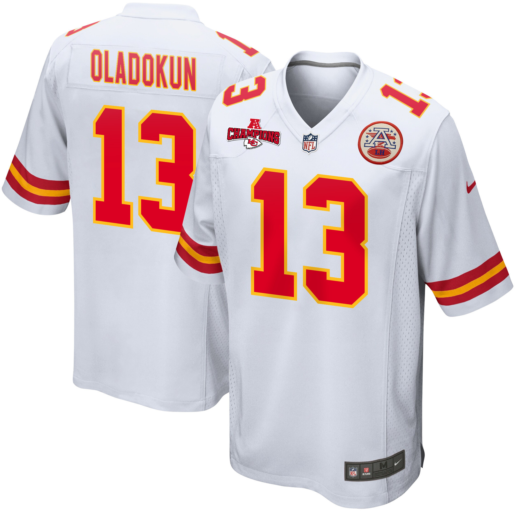 Chris Oladokun 13 Kansas City Chiefs AFC Champions Patch Game Men Jersey - White JS3562 Saliibo