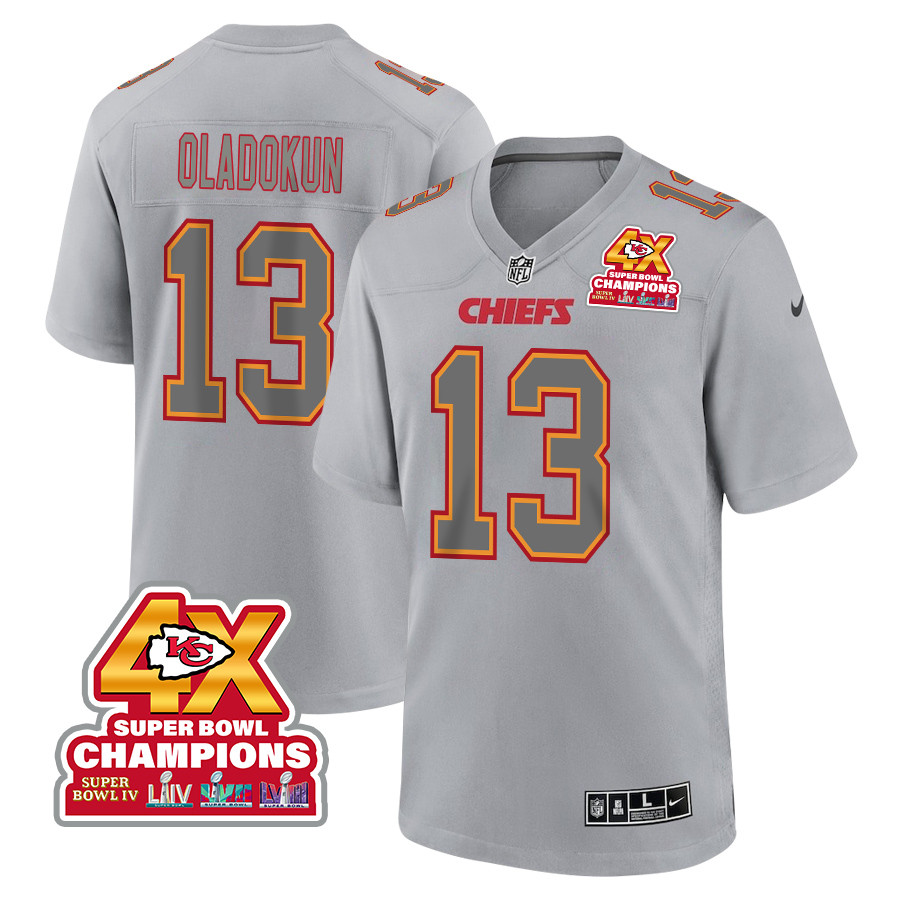 Chris Oladokun 13 Kansas City Chiefs Super Bowl LVIII Champions 4X Atmosphere Fashion Game Men Jersey - Gray JS9436 Saliibo