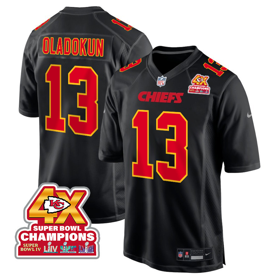 Chris Oladokun 13 Kansas City Chiefs Super Bowl LVIII Champions 4X Fashion Game Men Jersey - Carbon Black JS4125 Saliibo