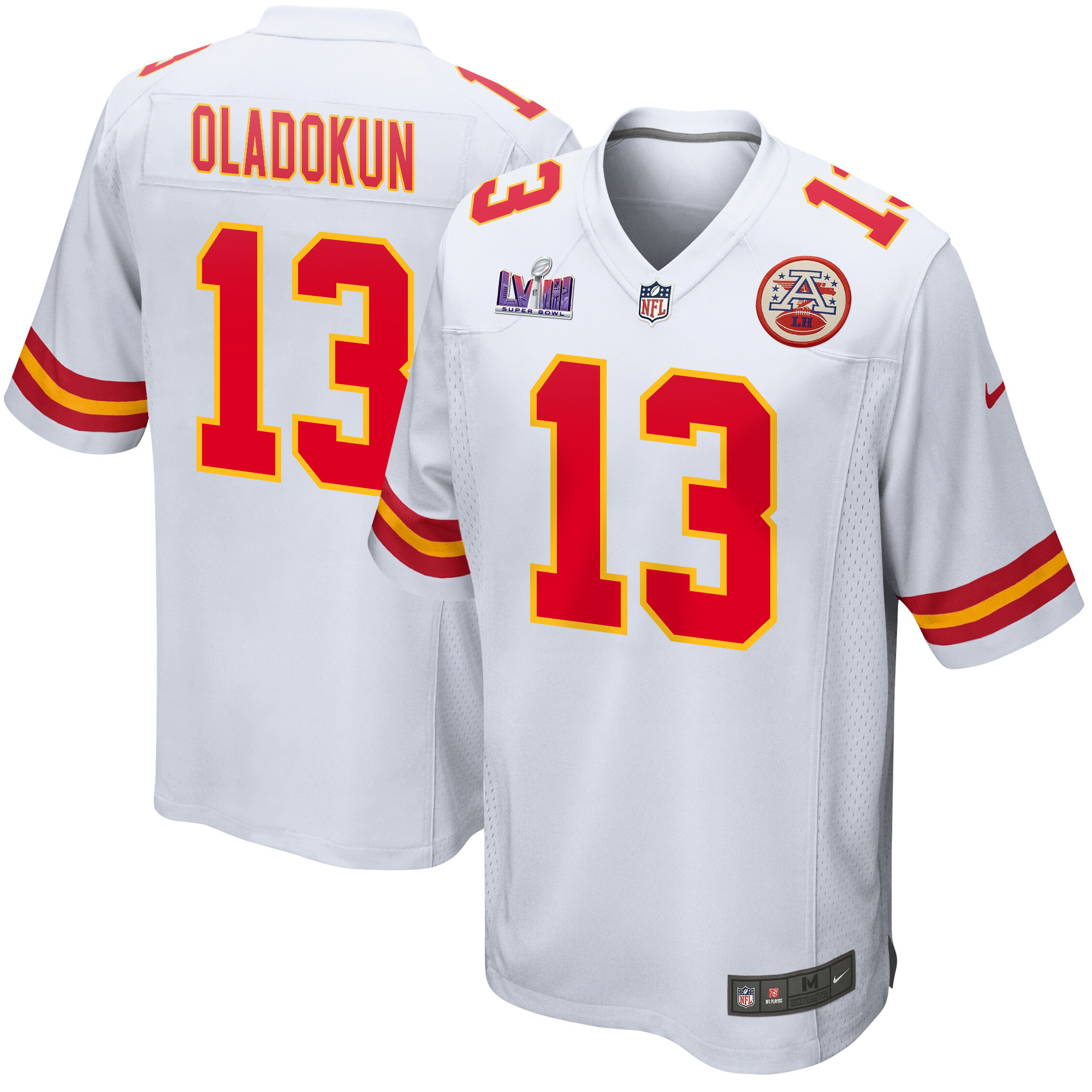 Chris Oladokun 13 Kansas City Chiefs Super Bowl LVIII Patch Game Men Jersey - White JS2161 Saliibo