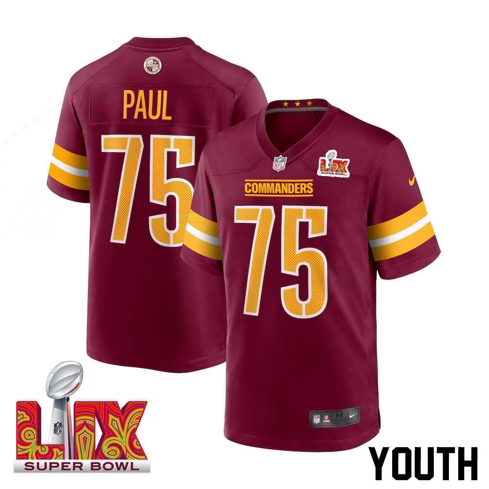 Chris Paul #75 Washington Commanders Super Bowl LIX Youth Jersey - Burgundy JS5696 Saliibo
