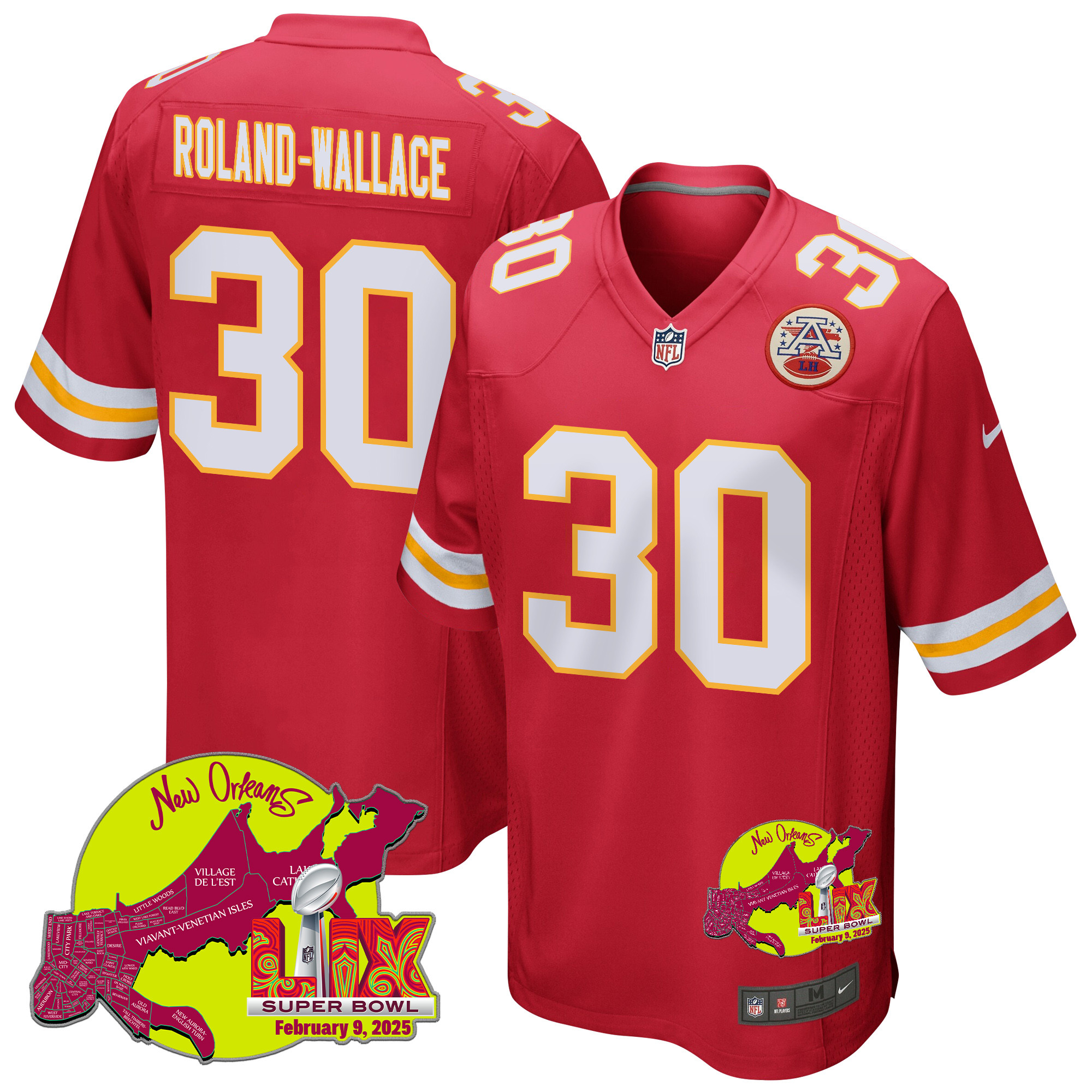 Chris Roland-Wallace 30 Kansas City Chiefs Super Bowl LIX New Orleans Patch Game Men Jersey - Red JS9610 Saliibo
