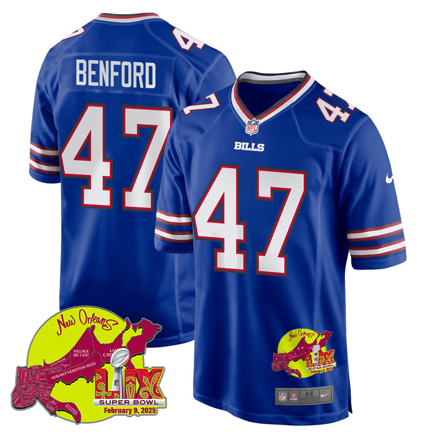 Christian Benford 47 Buffalo Bills Super Bowl LIX New Orleans Patch Game Men Jersey - Royal JS6434 Saliibo