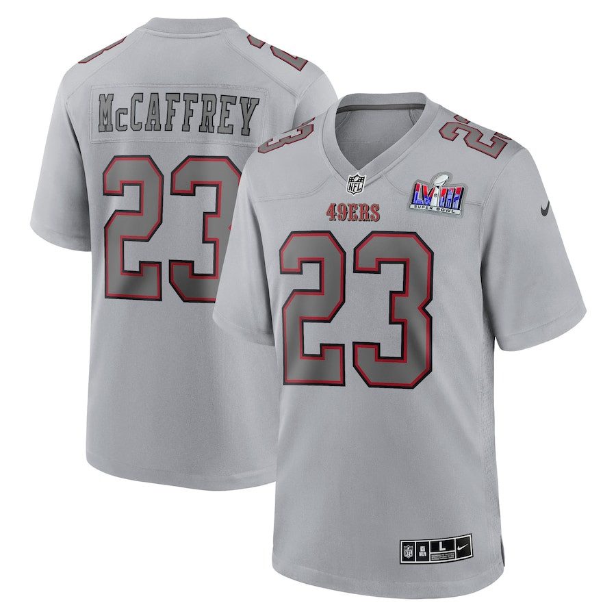 Christian McCaffrey 23 San Francisco 49ers Super Bowl LVIII Atmosphere Fashion Game Men Jersey - Gray JS3430 Saliibo