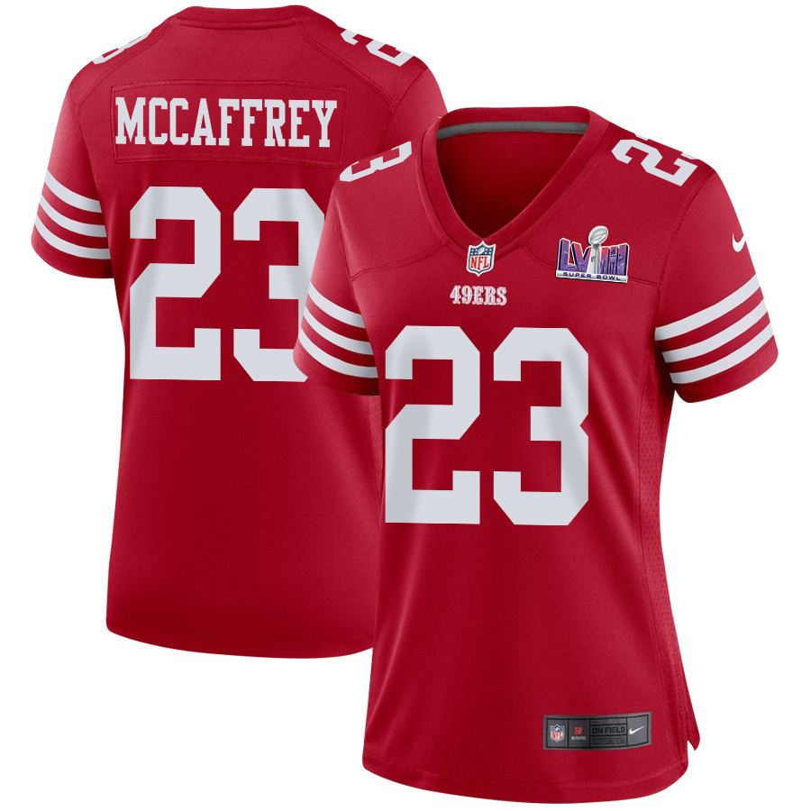 Christian McCaffrey 23 San Francisco 49ers Super Bowl LVIII Patch Game Women Jersey - Scarlet JS1417 Saliibo