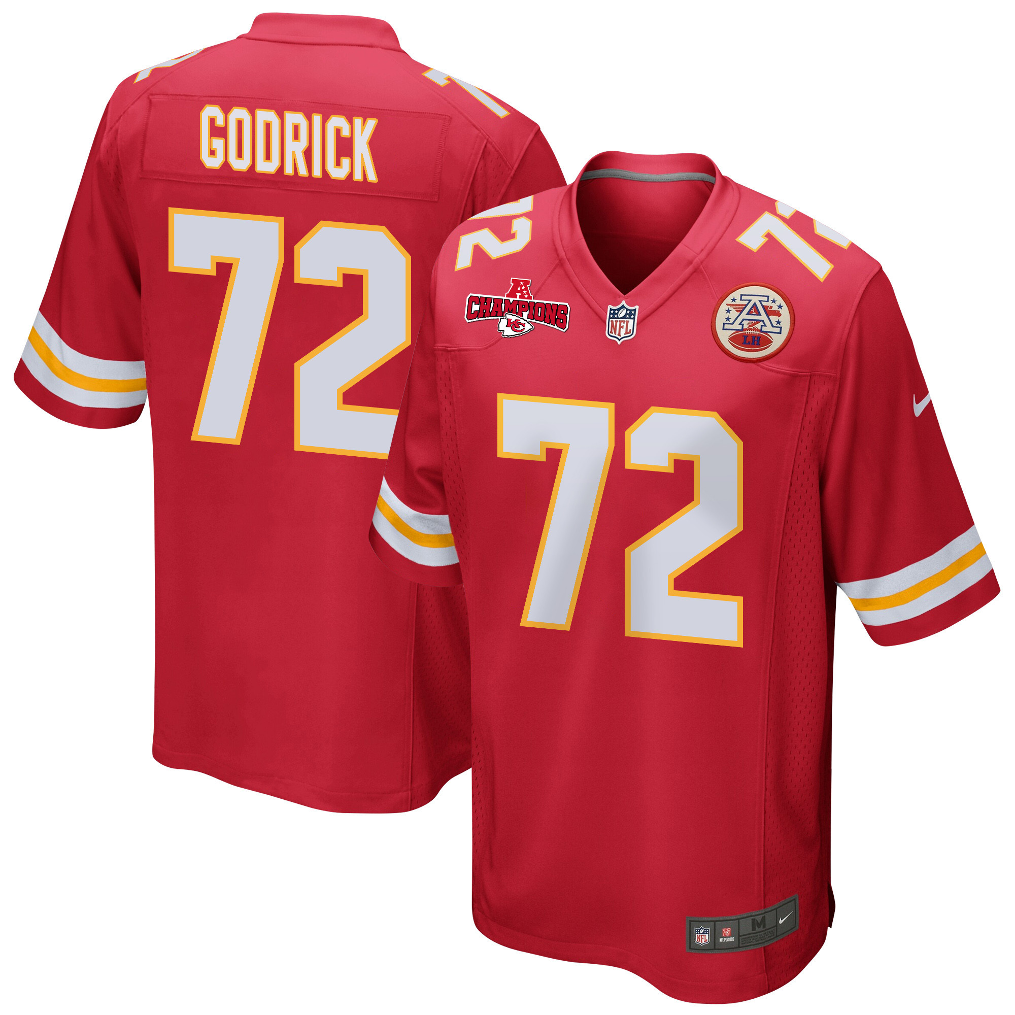 Chukwuebuka Godrick 72 Kansas City Chiefs AFC Champions Patch Game Men Jersey - Red JS4174 Saliibo