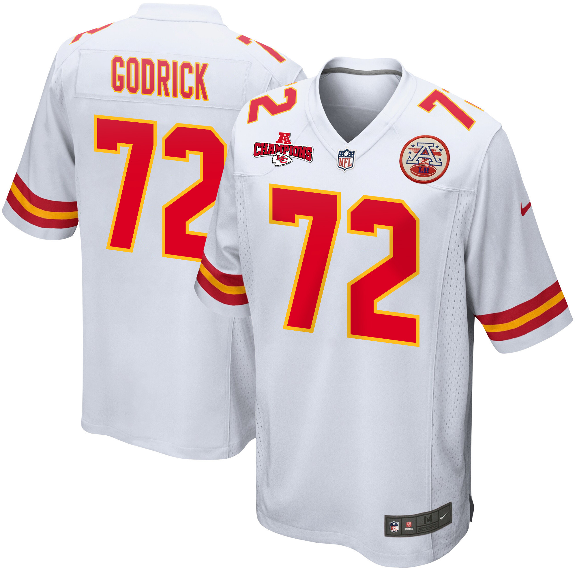 Chukwuebuka Godrick 72 Kansas City Chiefs AFC Champions Patch Game Men Jersey - White JS5071 Saliibo
