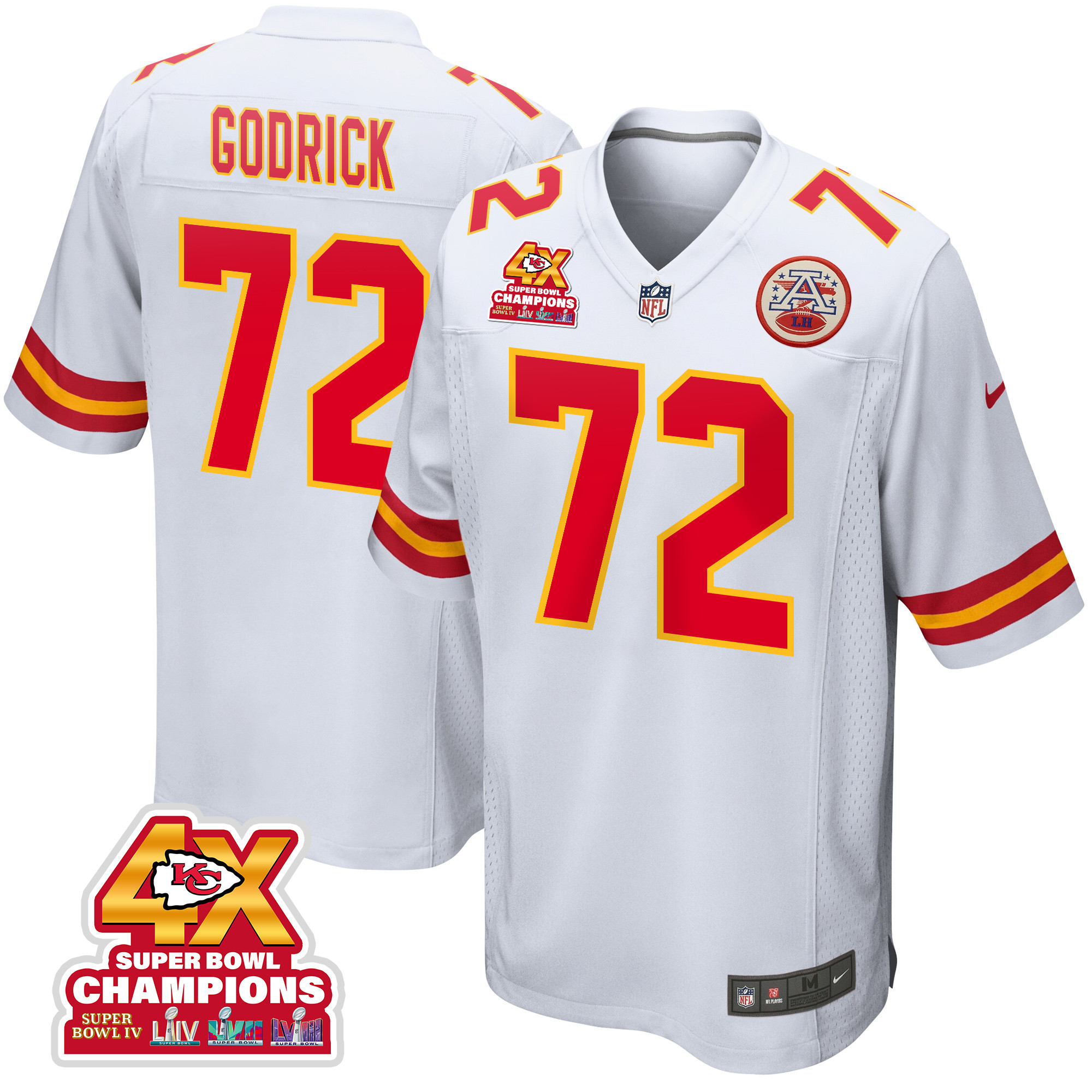 Chukwuebuka Godrick 72 Kansas City Chiefs Super Bowl LVIII Champions 4X Game Men Jersey - White JS7359 Saliibo