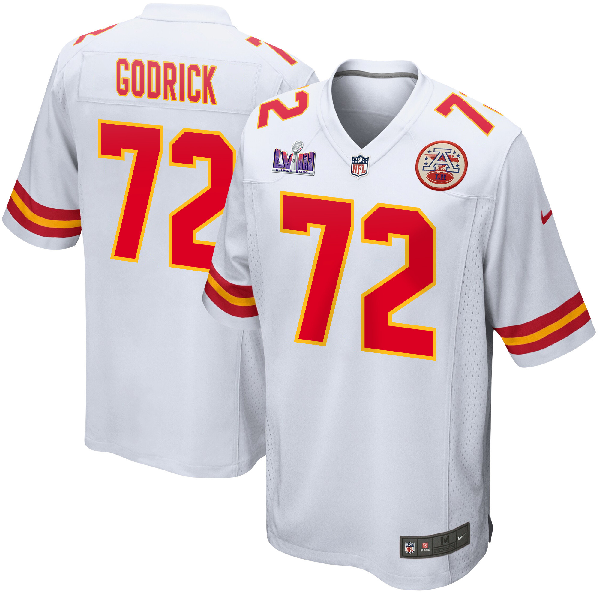 Chukwuebuka Godrick 72 Kansas City Chiefs Super Bowl LVIII Patch Game Men Jersey - White JS6785 Saliibo