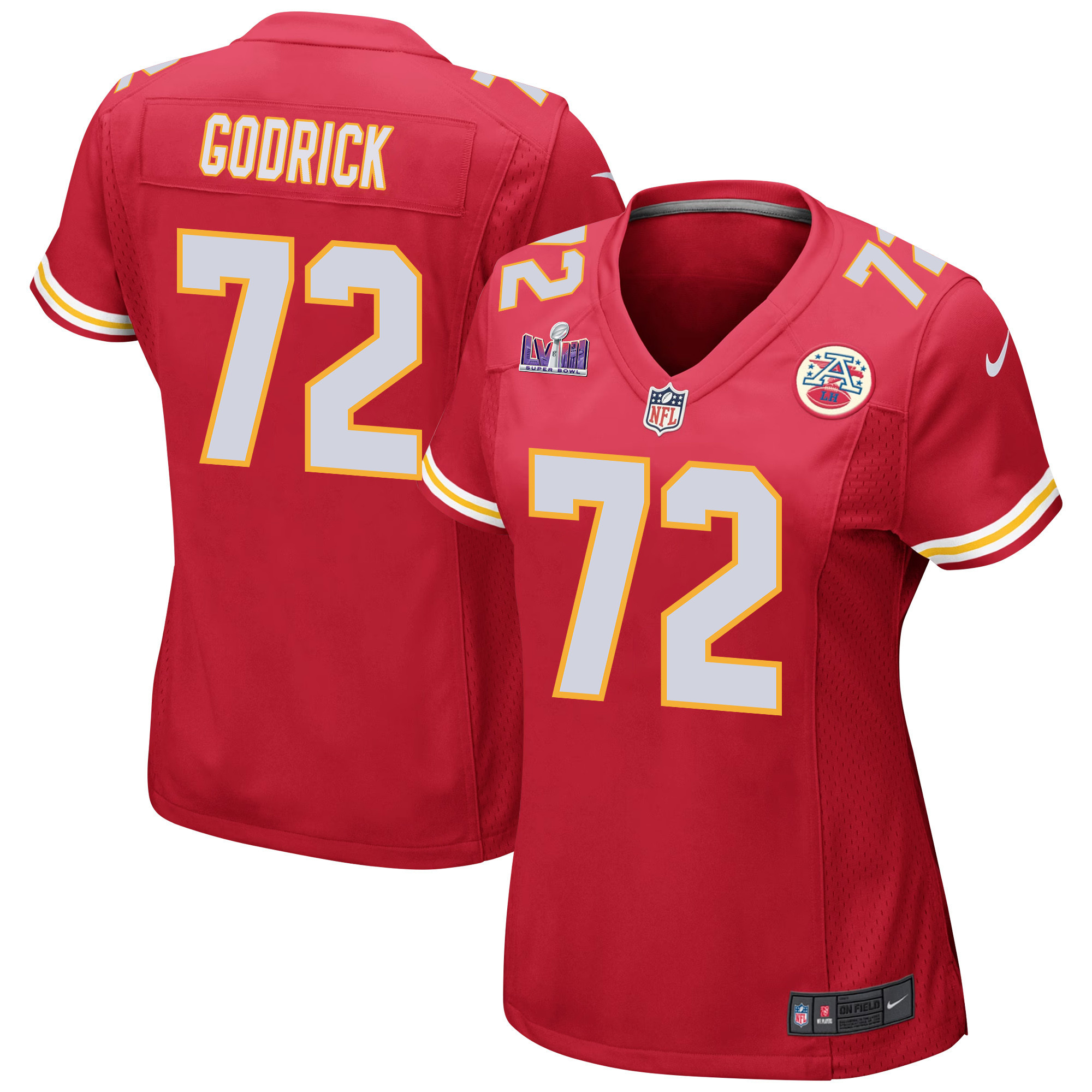 Chukwuebuka Godrick 72 Kansas City Chiefs Super Bowl LVIII Patch Game Women Jersey - Red JS8394 Saliibo