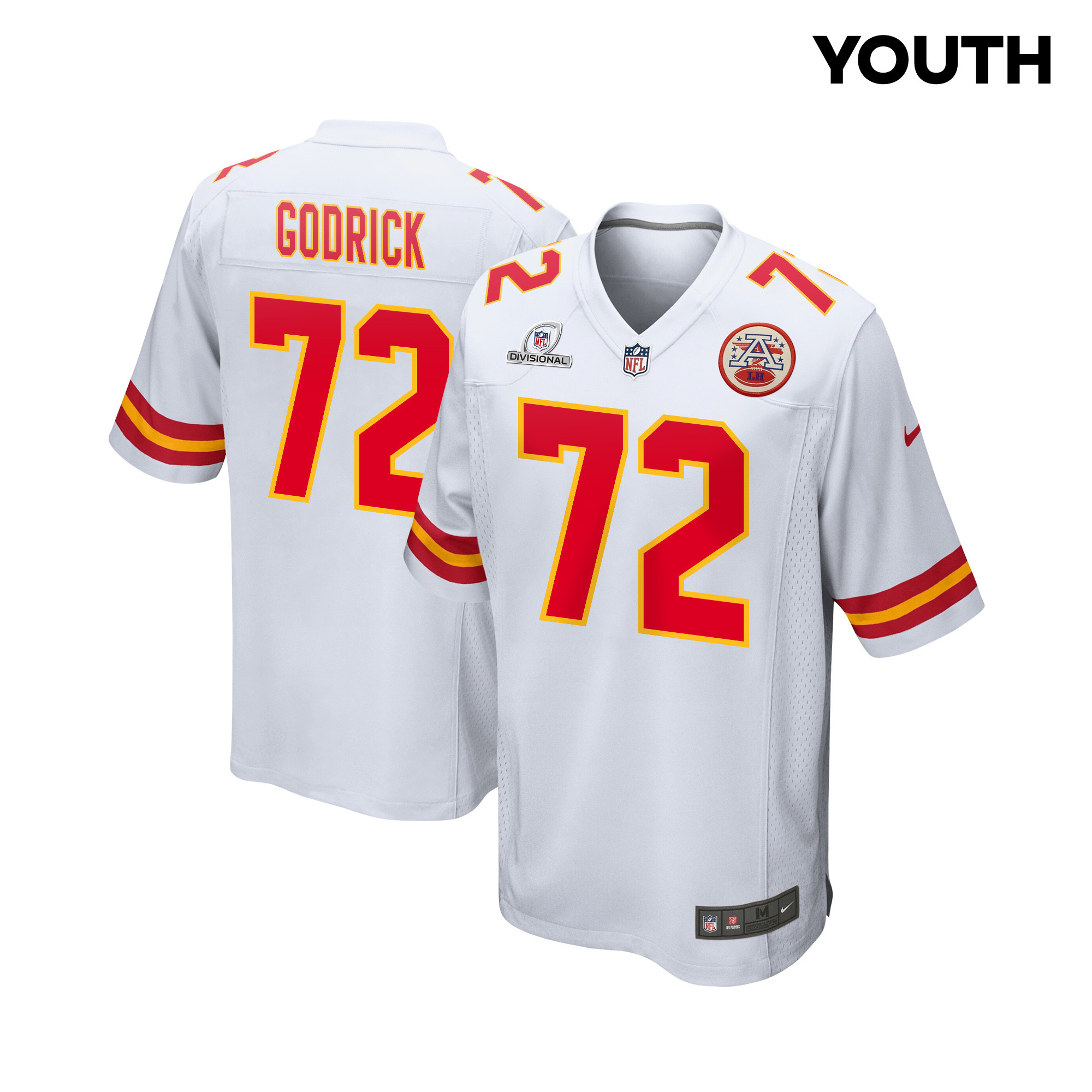 Chukwuebuka Godrick 72 Kansas City Chiefs Super Bowl LVIII Patch Game YOUTH Jersey - White JS8682 Saliibo