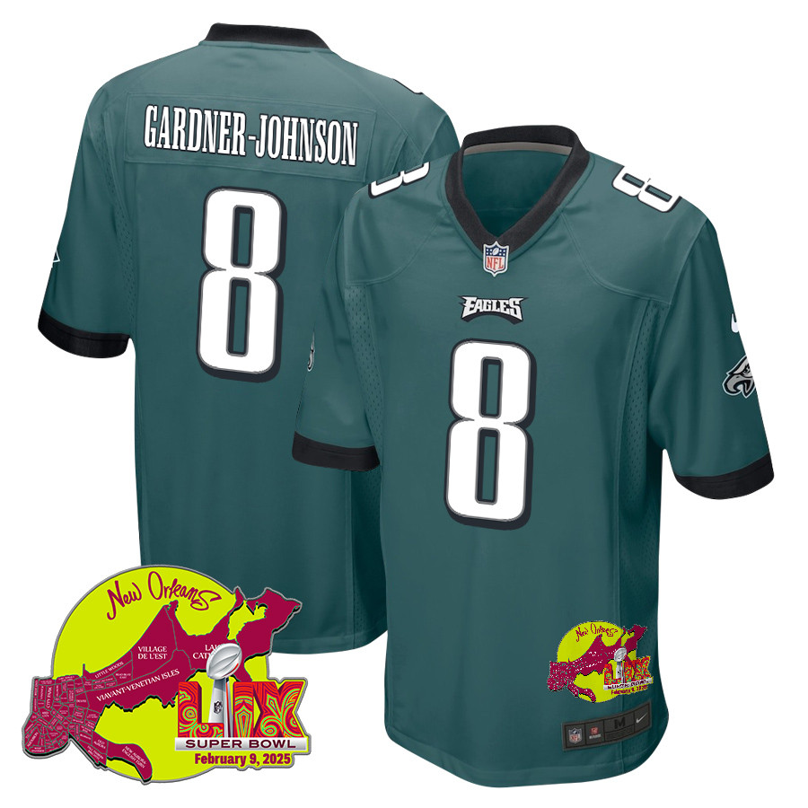 C.J. Gardner-Johnson 8 Philadelphia Eagles Super Bowl LIX New Orleans Patch Game Men Jersey - Midnight Green JS3077 Saliibo