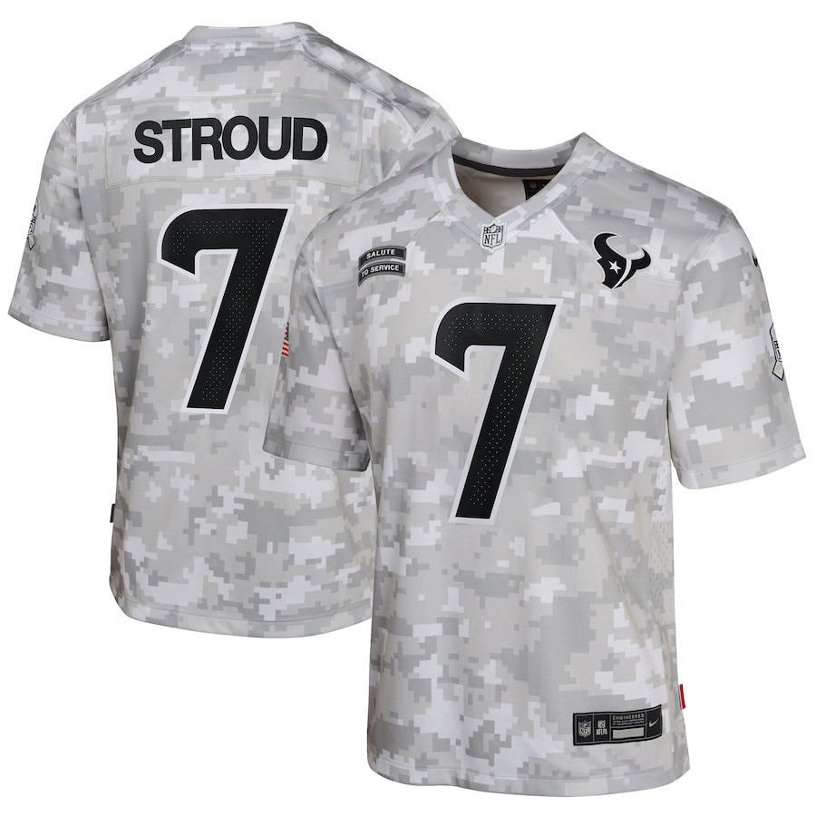 C.J. Stroud 7 Houston Texans 2024 Salute to Service Game YOUTH Jersey - Arctic Camo JS9944 Saliibo