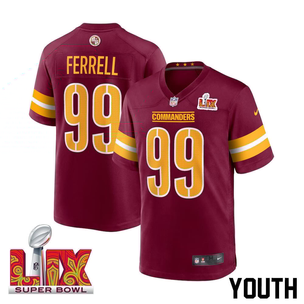 Clelin Ferrell #99 Washington Commanders Super Bowl LIX Youth Jersey - Burgundy JS1530 Saliibo
