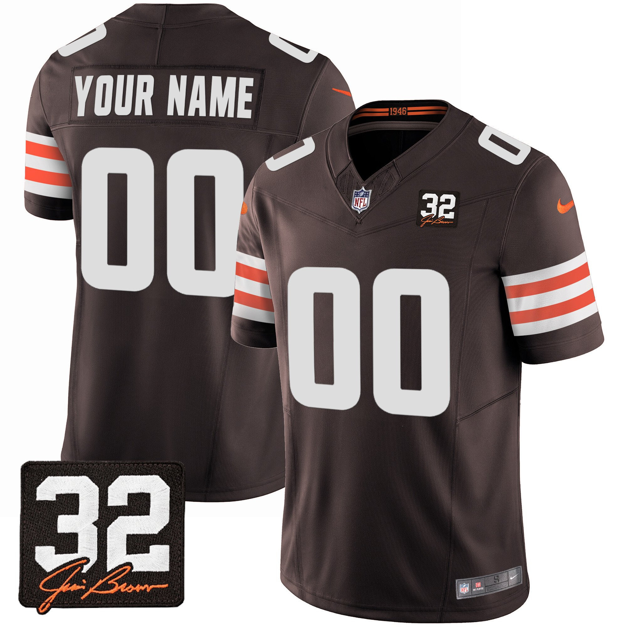 Cleveland Browns Jim Brown Memorial Patch Game Men Custom Jersey - Brown JS2226 Saliibo