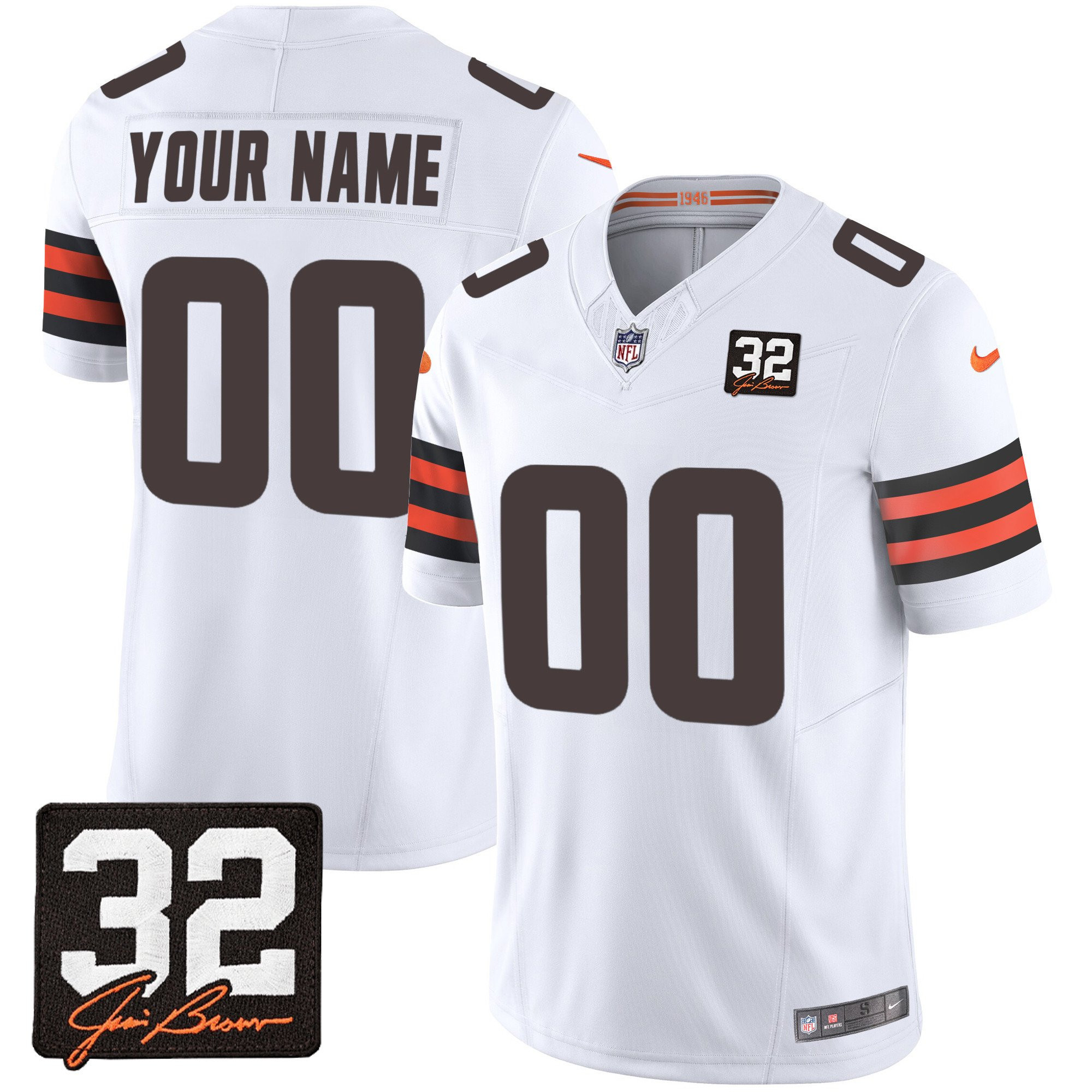 Cleveland Browns Jim Brown Memorial Patch Game Men Custom Jersey - White JS3516 Saliibo