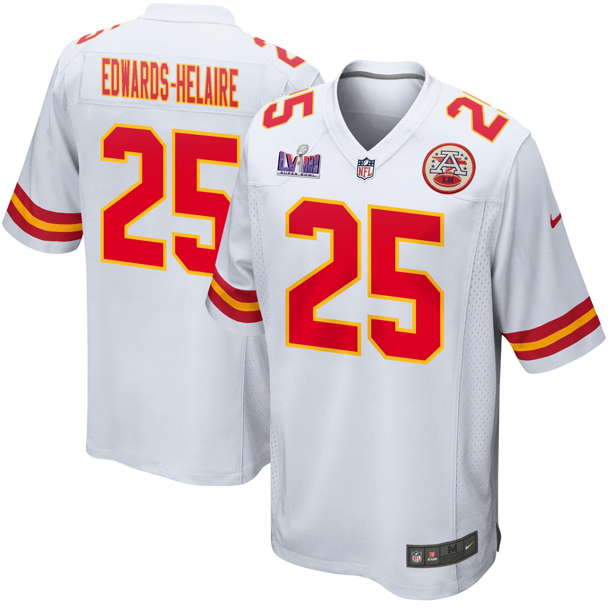 Clyde Edwards-Helaire 25 Kansas City Chiefs Super Bowl LVIII Patch Game Men Jersey - White JS4477 Saliibo