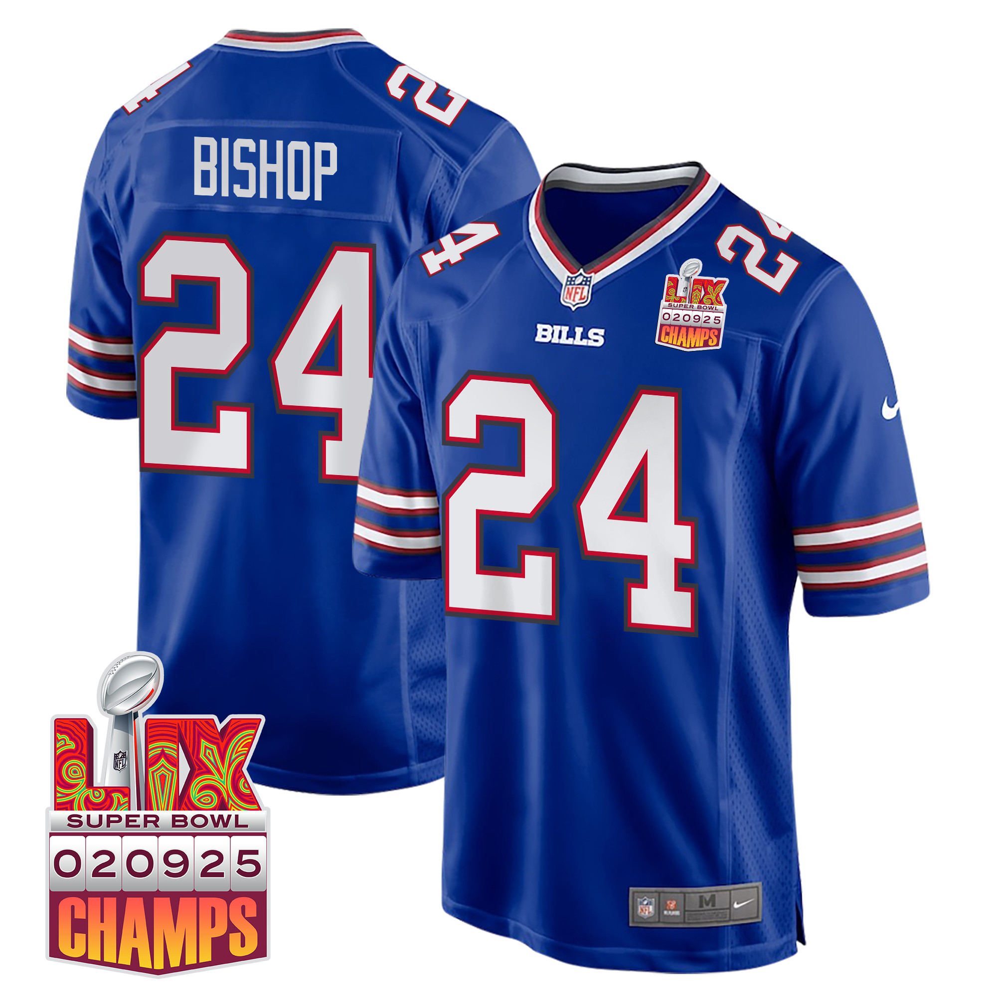 Cole Bishop 24 Buffalo Bills Super Bowl LIX Champions Patch Game Men Jersey - Royal JS6147 Saliibo