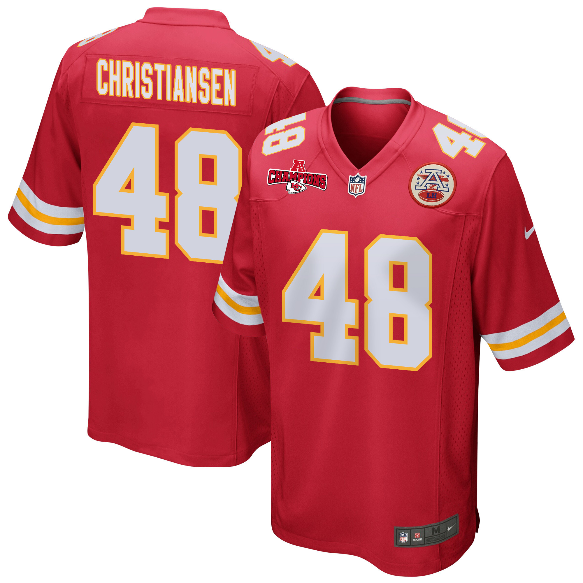 Cole Christiansen 48 Kansas City Chiefs AFC Champions Patch Game Men Jersey - Red JS8543 Saliibo
