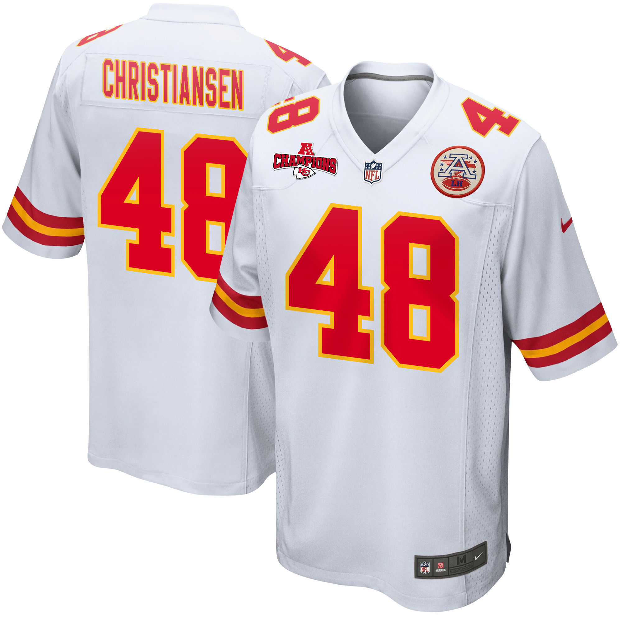 Cole Christiansen 48 Kansas City Chiefs AFC Champions Patch Game Men Jersey - White JS6689 Saliibo