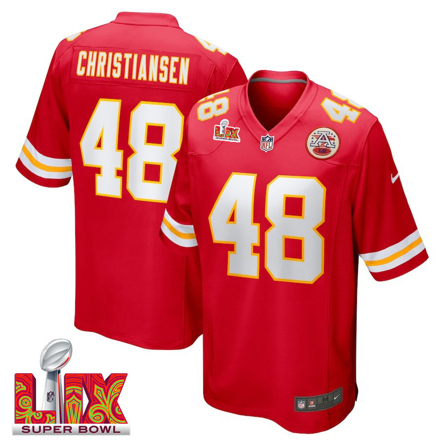 Cole Christiansen #48 Kansas City Chiefs Super Bowl LIX Jersey - Men's - Red JS7341 Saliibo