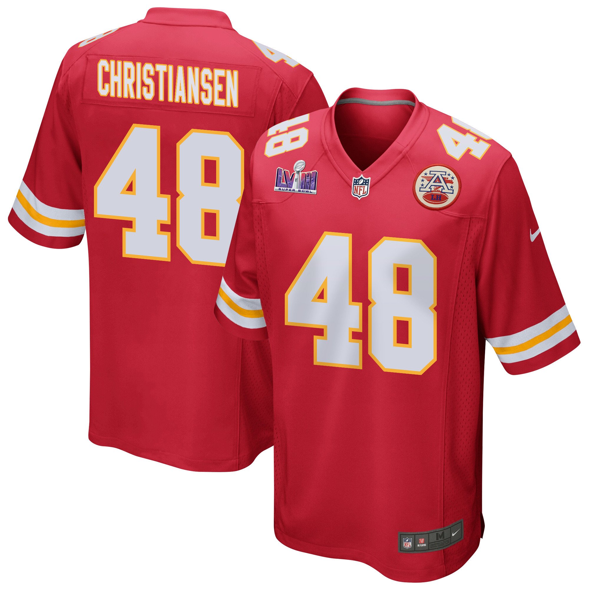 Cole Christiansen 48 Kansas City Chiefs Super Bowl LVIII Patch Game Men Jersey - Red JS6706 Saliibo