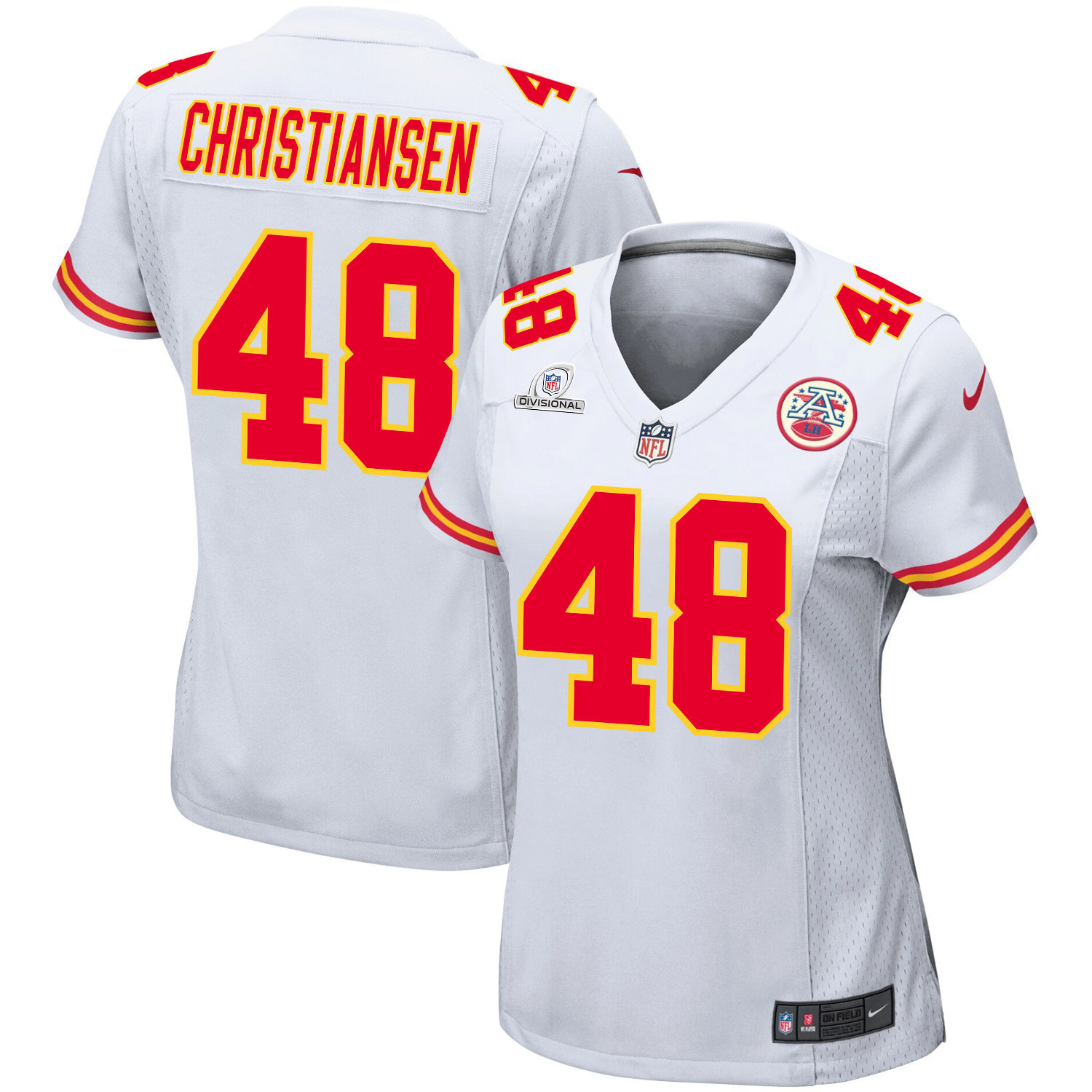 Cole Christiansen 48 Kansas City Chiefs Super Bowl LVIII Patch Game Women Jersey - White JS7520 Saliibo