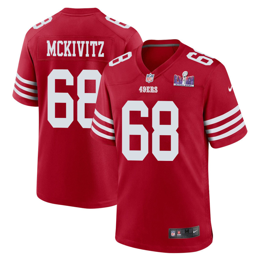 Colton McKivitz 68 San Francisco 49ers Super Bowl LVIII Patch Game Men Jersey - Scarlet JS6207 Saliibo