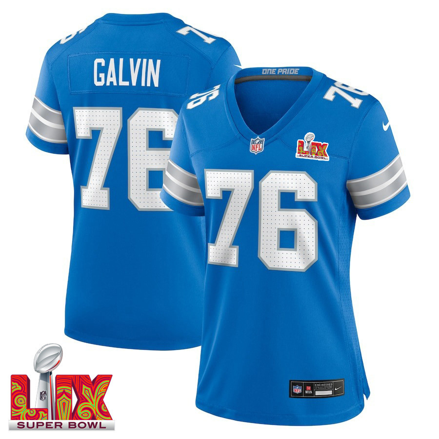 Connor Galvin #76 Detroit Lions Super Bowl LIX Women's Jersey - Blue JS6482 Saliibo