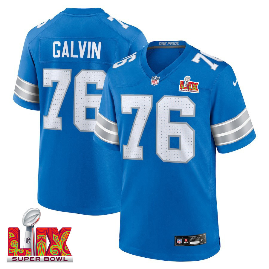 Connor Galvin #76 Detroit Lions Super Bowl LIX YOUTH Jersey - Blue JS6419 Saliibo