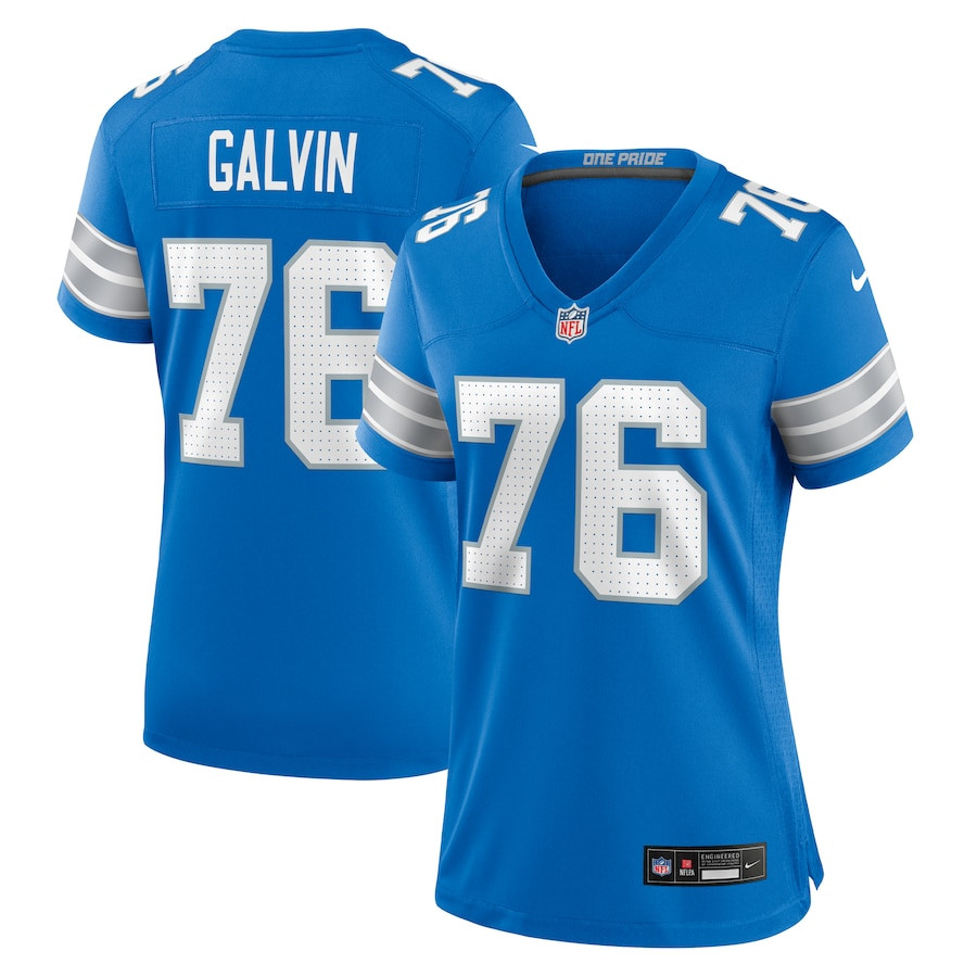 Connor Galvin 76 Detroit Lions Women's Team Game Jersey - Blue JS7966 Saliibo
