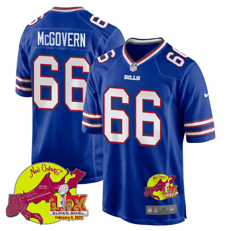 Connor McGovern 66 Buffalo Bills Super Bowl LIX New Orleans Patch Game Men Jersey - Royal JS3176 Saliibo