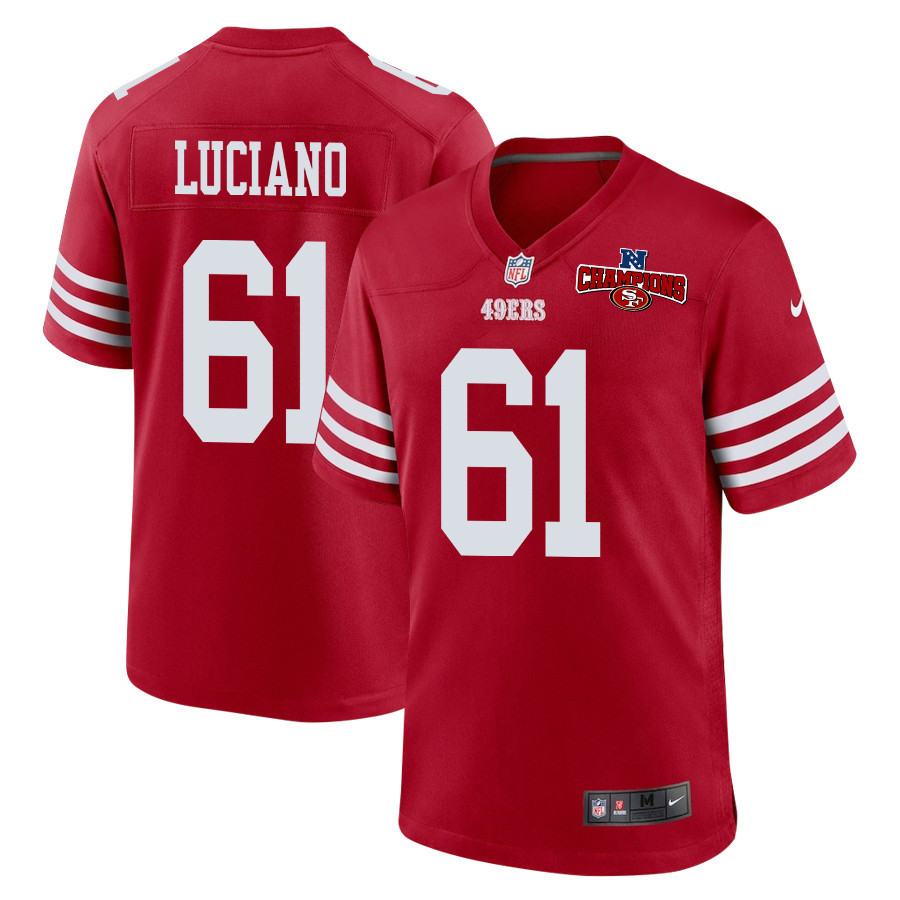 Corey Luciano 61 San Francisco 49ers NFC Champions Patch Game Men Jersey - Scarlet JS5980 Saliibo