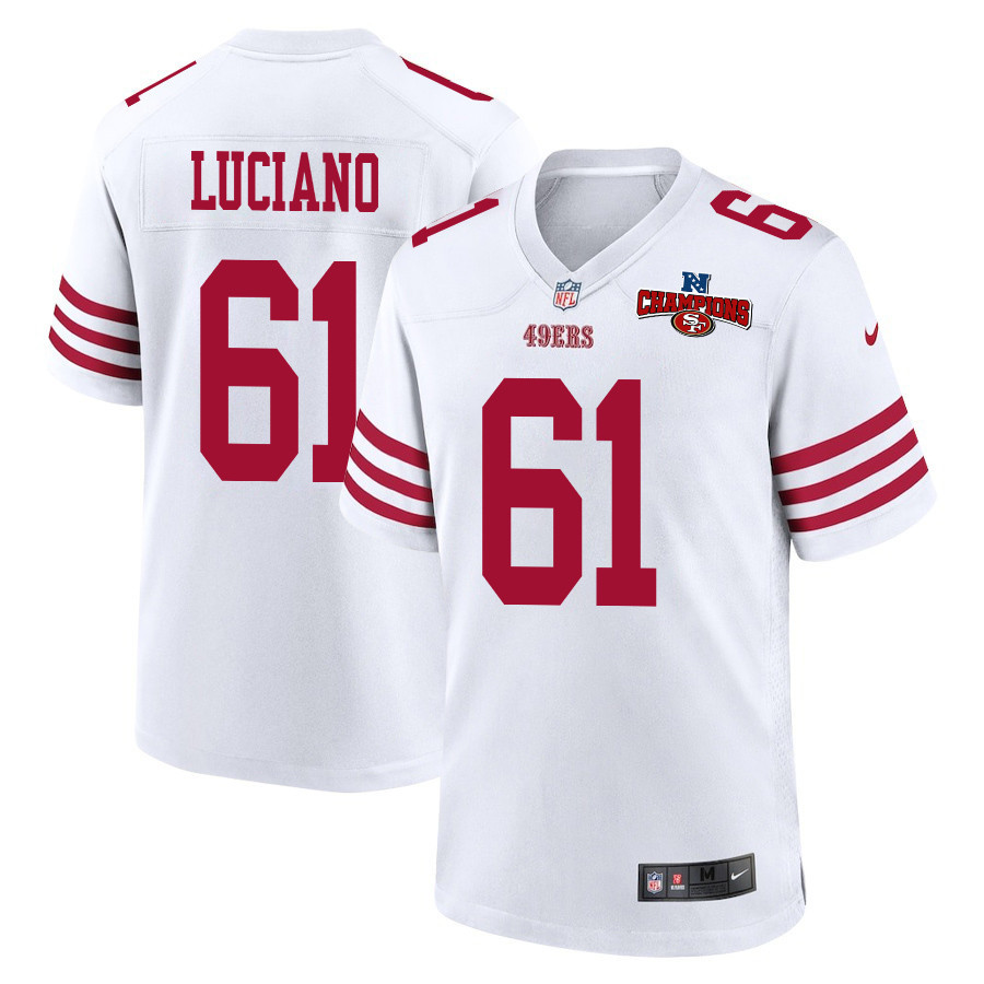 Corey Luciano 61 San Francisco 49ers NFC Champions Patch Game Men Jersey - White JS6179 Saliibo
