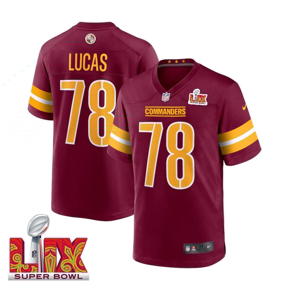 Cornelius Lucas #78 Washington Commanders Super Bowl LIX Jersey - Men's - Burgundy JS8476 Saliibo