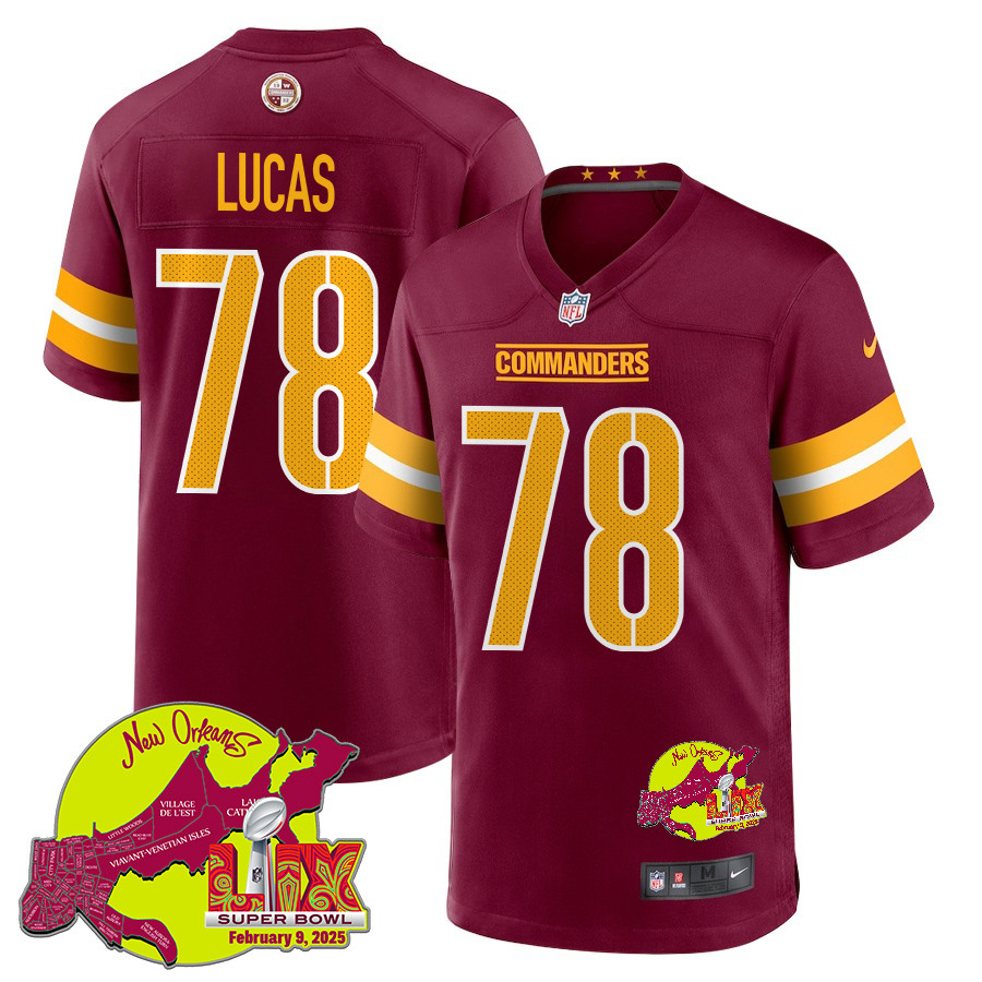 Cornelius Lucas 78 Washington Commanders Super Bowl LIX New Orleans Patch Game Men Jersey - Burgundy JS3749 Saliibo