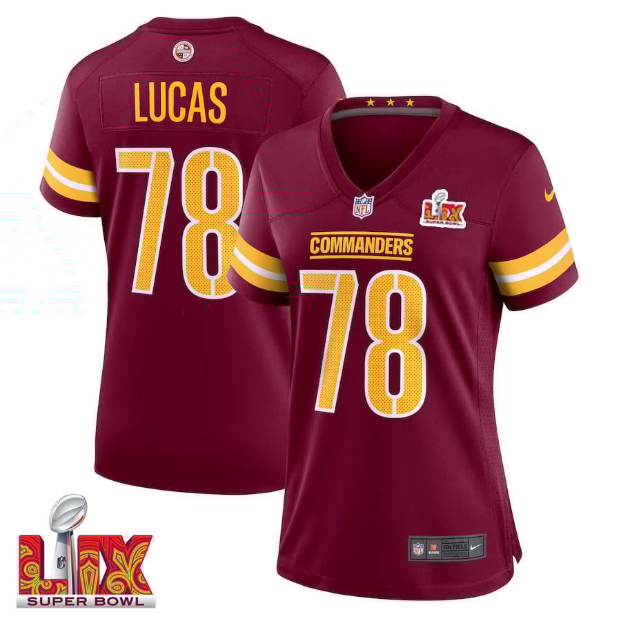 Cornelius Lucas #78 Washington Commanders Super Bowl LIX Women's Jersey - Burgundy JS6410 Saliibo