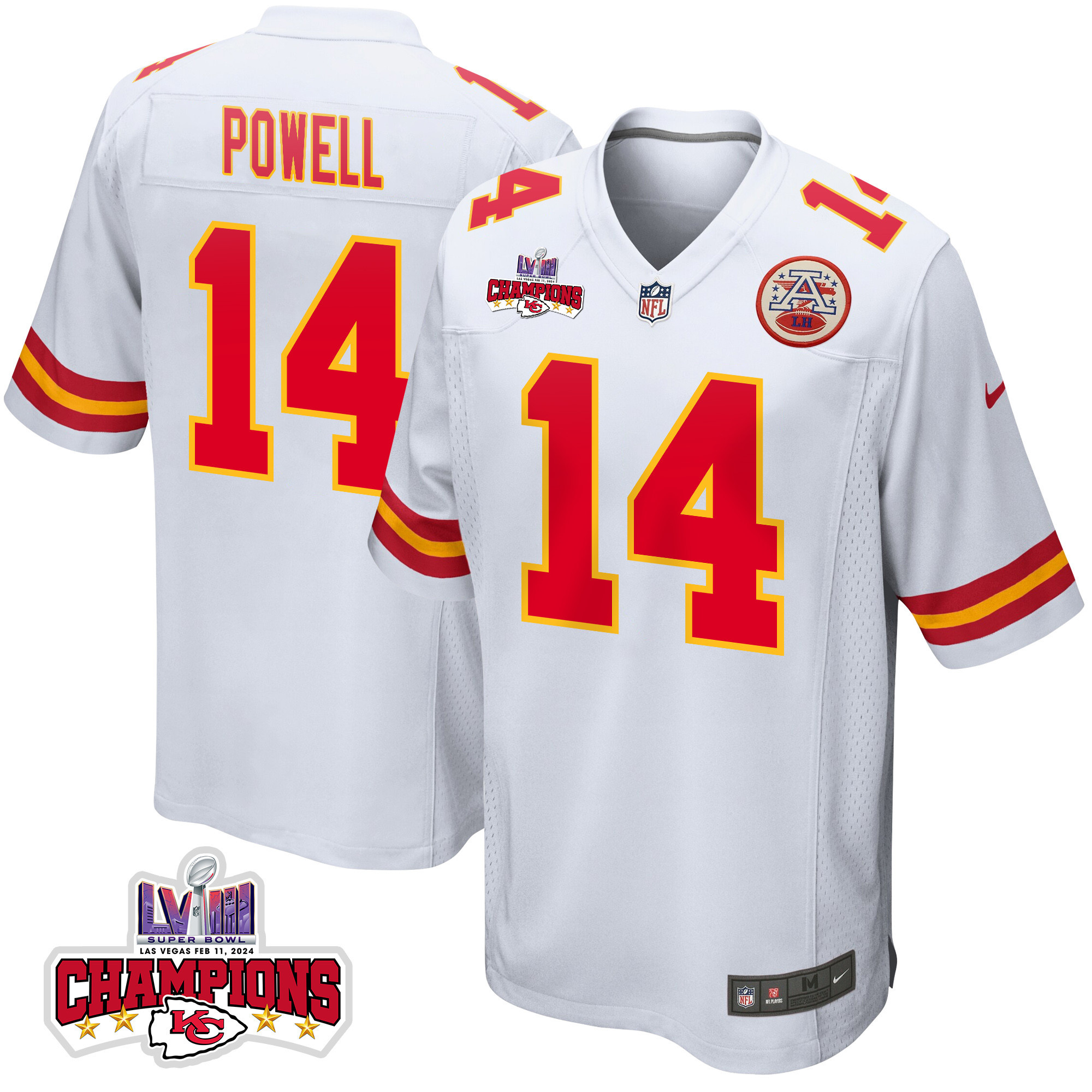 Cornell Powell 14 Kansas City Chiefs Super Bowl LVIII Champions 4 Stars Patch Game Men Jersey - White JS7080 Saliibo