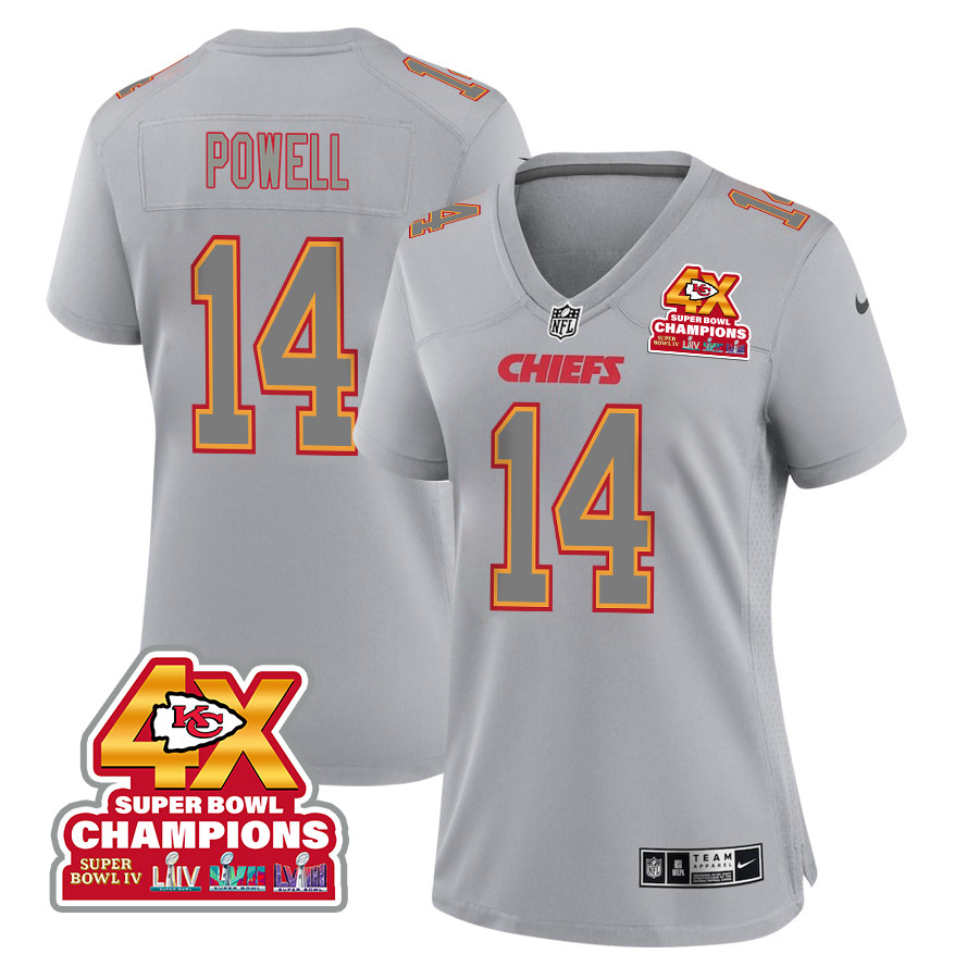Cornell Powell 14 Kansas City Chiefs Super Bowl LVIII Champions 4X Atmosphere Fashion Game Women Jersey - Gray JS5283 Saliibo