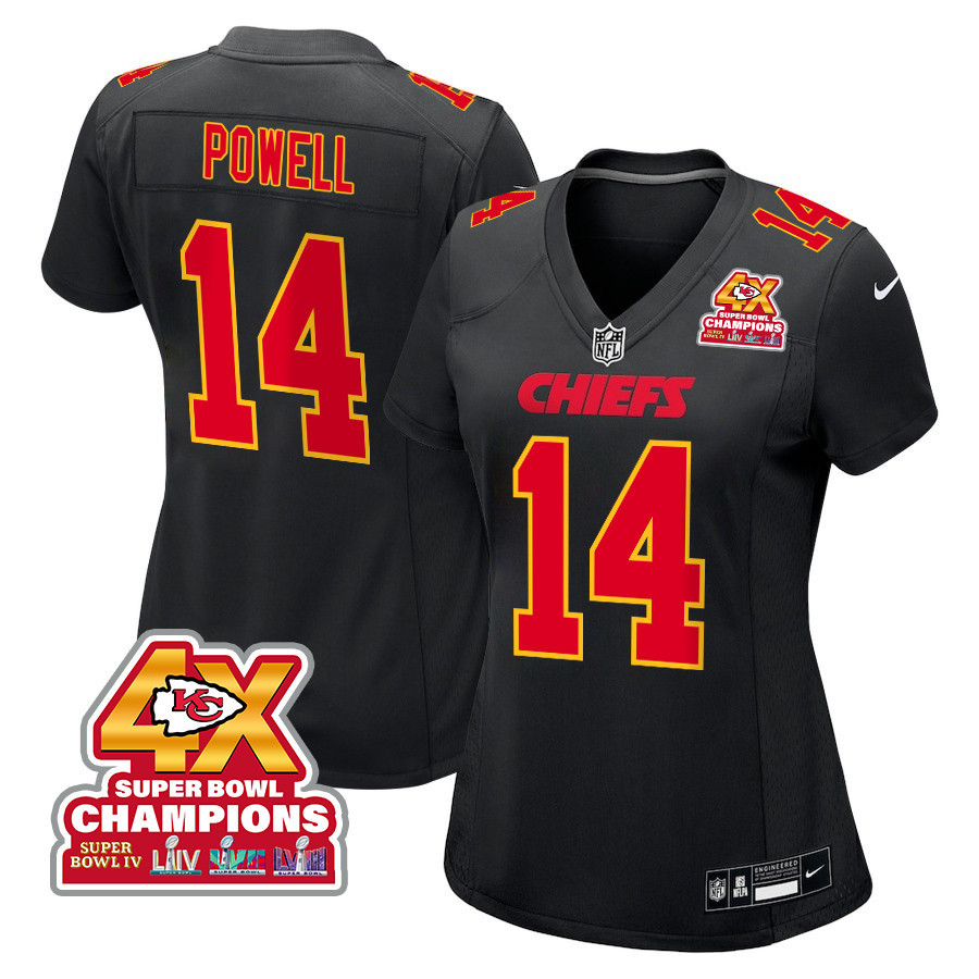 Cornell Powell 14 Kansas City Chiefs Super Bowl LVIII Champions 4X Fashion Game Women Jersey - Carbon Black JS1842 Saliibo